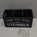 Wooden Kitchen Utensil Holder with 3 Compartments, Utensil Storage Organizer for Kitchen Counter, Farmhouse Decor & Rustic Cooking Tools Storage(Black)