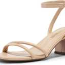 DREAM PAIRS Women's Chunky Strappy Heels Square Open Toe Ankle Buckle Low Heels Sandals for Daily Wedding Party Dress (6, Nude-pu)