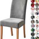 Velvet Chair Covers for Dining Chair Set of 4, Stretchy Soft Parson Chair Covers Removable Washable Kitchen Dining Room Chair Slipcovers with Elastic for Universal Fit (Grey)