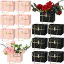 Lincia 12 Pcs Mother's Day Pink and Black Flower Box Wedding Flower Paper Gift Bag Bouquet Boxes with Handle Boxes for Arrangements Bouquet Wrapping Paper for Mother's Day Wedding baby shower