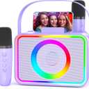Karaoke Machine,Portable Bluetooth Speaker with 2 Wireless Microphone for Adults & Kids with LED Lights, Karaoke Microphone with PA System Supports USB/TF/AUX,Gift for Party(Purple)