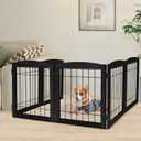 LZRS 6-Panel Extra Wide Wooden Freestanding Dog Gate: Foldable Solid Wood and Steel Wire Chew Resistant Safety Barrier for Doorways, Stairs, and Open Long Spaces Indoor Use,Dark Black