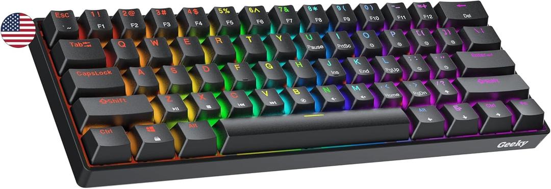 Geeky GK61 SE 60% | Mechanical Gaming Keyboard | 61 Keys Multi Color RGB LED Backlit for PC/Mac Gamer | ANSI US American Layout (Black, Mechanical Speed Yellow)