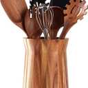 Wooden Utensil Holder for Countertop, 360 Rotating Kitchen Utensil Holder, 7.2"x 6" Large Acacia Wood Crock, Farmhouse Kitchen Decor
