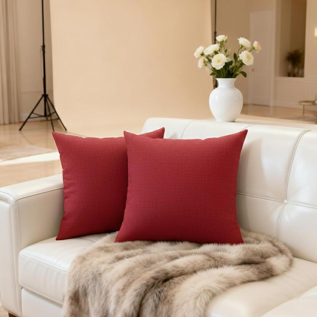 HER HWA Outdoor Throw Pillow Covers ONLY, 18x18 Inches, Pack of 2  Water-Resistant, Smooth Zipper, Durable Polyester for Outdoor/Indoor Decor, Machine Washable (Red)