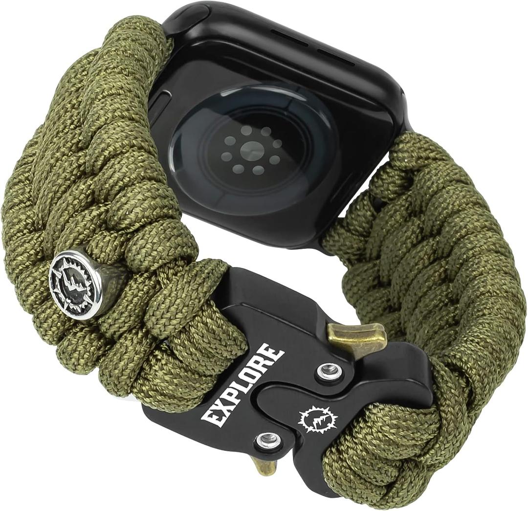 Survival Paracord Watch Band Compatible with Apple Watch Straps Series SE 8/7/6/5/4/3/2/1-42mm 44mm 45mm, Perfect for Men's Outdoor, Military and Tactical Activities (Army Green)