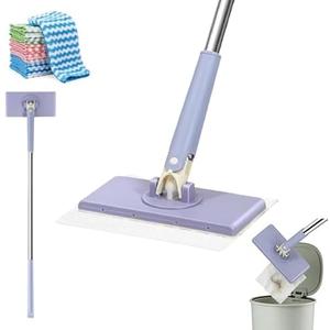 Snap Grip Mini Mop,Cloth Changing Mini Mop,360 Rotating Wet Dry for Whole House Cleaning,Foldable 35inch Retractable Long Handle Mopping Stick (Purple,1*p+6*Cloth)