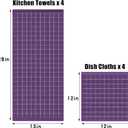 Homaxy Kitchen Towels and Dishcloths Set, 12 x 12 and 13 x 28 Inches, Set of 8 Bulk Cotton Terry Kitchen Towels Set, Checkered Designed, Soft and Super Absorbent Dish Towels, Purple
