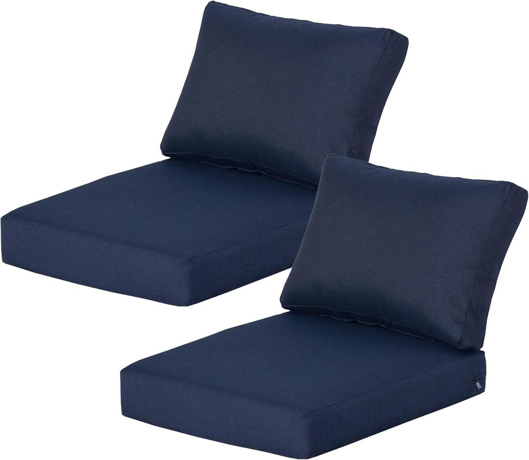 21.5x25.5 Inch Outdoor Deep Seat Cushions Set of 2,Thick High-Density Foam, Water-Resistant, Piped Edges & YKK Hidden Zipper for Patio Furniture,Midnight