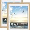 18x24 Picture Frame Set of 2, Wood Frame with Real Glass, Wide Border, 18X24 in