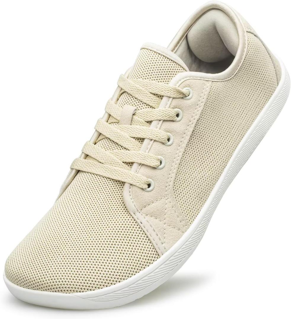 Mens Flat Shoes Wide Toe Zero Drop Indoor House Sneakers Casual Breathable Comfortable (8, Beige)