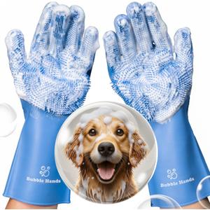 Dog Washing Gloves with Bristle Scrubbers, Reusable Silicone Gloves Ideal for Pet Bathing, Massaging & Grooming (Blue)