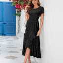 BeryLove Women Sequin Formal Party Dress Flutter Short Sleeve Wedding Cocktail Long Evening Dress (Black, XXL)