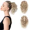 Flufymooz Ponytail Extension, 12" Short Claw Ponytail Extension Wavy Curly Jaw Clip in Pony tails Hair Extension Natural Synthetic Hairpiece for Women(Dark Blonde to Light Blonde)