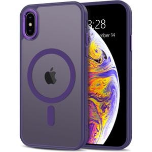 Anuck Case for iPhone Xs Max Case Magnetic Phone Case Compatible with MagSafe, Soft TPU Bumper Hard Translucent Matte Back Slim Fit Shockproof Protective Cover for Men Women Girls - Dark Purple
