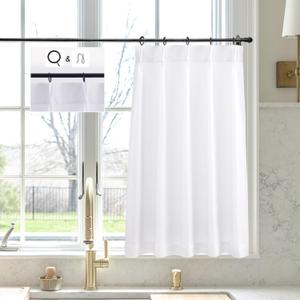 LIMON HOME White Linen Kitchen Curtains 30 inch Length Pinch Pleat Cafe Curtains 1 Panels