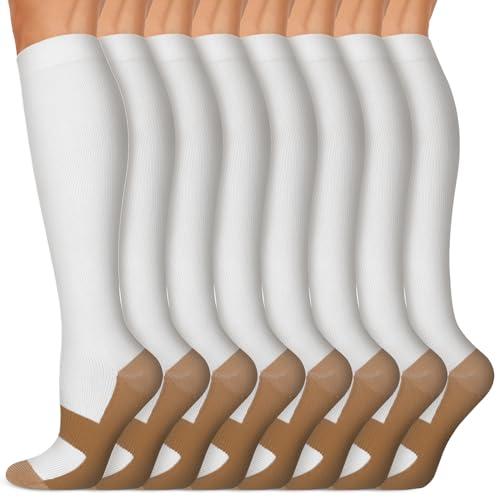 Copper Compression Socks 15-20 mmHg for Men & Women 8 Pairs – Circulation Support for Nurses, Travel, Running, Hiking, Soccer, Gift, Pregnant, Nurses(S/M)
