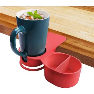 Kalolary Drinking Cup Holder Clip, New Type Chair and Table Bottle Cup Clip The DIY Glass Clamp Water Coffee Mug Holder Clip with Extra Storage Tray Design for Home & Office, Red
