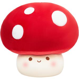 12-Inch Mushroom Pillow - Cute Mushroom Stuffed Animal Plush Toy Decorative Throw Pillows for Home Car Halloween Birthday Gift for Kids Adults (Red)