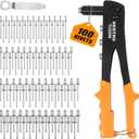 BEETRO Heavy Duty Hand Riveter, Rivet Gun, 3/32"-1/8"-5/32"-3/16", 4 Nosepieces Set Includes 100pcs Rivets, Durable and Suitable for Metal, Plastic and Leather
