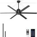 65 Inch Ceiling Fan No Light - Black Ceiling Fan with Remote & APP Control, Quiet Reversible DC Motor, 6 Blades, Indoor Outdoor Ceiling Fans without Light for Patio Living Room Garage Shop