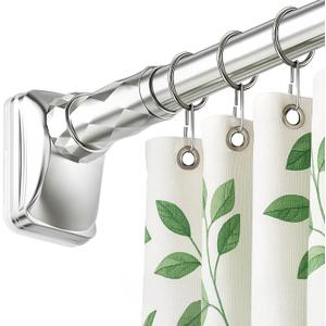 Shower Curtain Rod (27-47 Inch) Spring Loaded curtain rod, No-Drill, Non-Slip, Stainless Steel & Rust-Resistant Telescopic Pressure Mounted Curtain Rods for Bathroom, Window, Closet, Bedroom. (Silver)