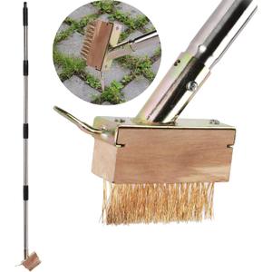 Weed Remover Manual Crevice Weeding Brush Long Handle, Crack Weeder, Stainless Steel Moss Removal Puller for Cleaning Block Paving Grout Deck Paver Patio Walkway Driveway