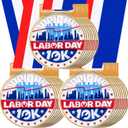 24 Pcs 10K Running Medals Bulk 2'' Race Medallion Trophy Award with Blue Whit Red Ribbons Labour Day Supplies for Race Walk Tournaments Match Sports Competition