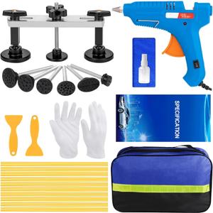 25Pcs Car Dent Puller Kit, Professional Car Body Paintless Dent Repair Tools with Adjustable Bridge Puller, Dent Removal Kit for Car Dent, SUV Truck, Hail Damage Medium Dent, Door Ding
