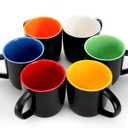 Coloch 6 Pack Ceramic Coffee Mug Set, 10 Oz Porcelain Coffee Cups Colorful Inside Milk Mugs Restaurant Serving for Water, Cappuccino, Cocoa, Home, Cafe, Dishwasher Safe