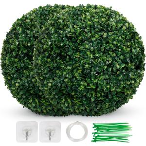 MYOYAY Artificial Topiary Ball 2Pcs Boxwood Balls Artificial Round Plants Fake Topiary Balls for Indoor Outdoor Wedding Home Patios Decor 16 Inch (16 Inch-M)