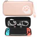 Pink Cat Paw Carrying Storage Case Compatible with Nintendo Switch/ Switch OLED Model, Portable Travel Hard Shell Bag with Hand Strap