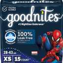 Goodnites Boys' Nighttime Bedwetting Underwear, Size Extra Small (28-43 lbs), 15 Ct