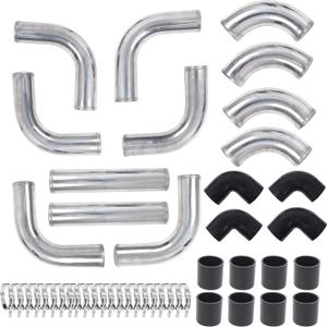 12Pcs - 2.5" Universal Aluminum Turbo Intercooler Piping U-Pipe Kit w/Silicone Coupler and Stainless Steel T-Clamps DIY Custom Pipe Polished