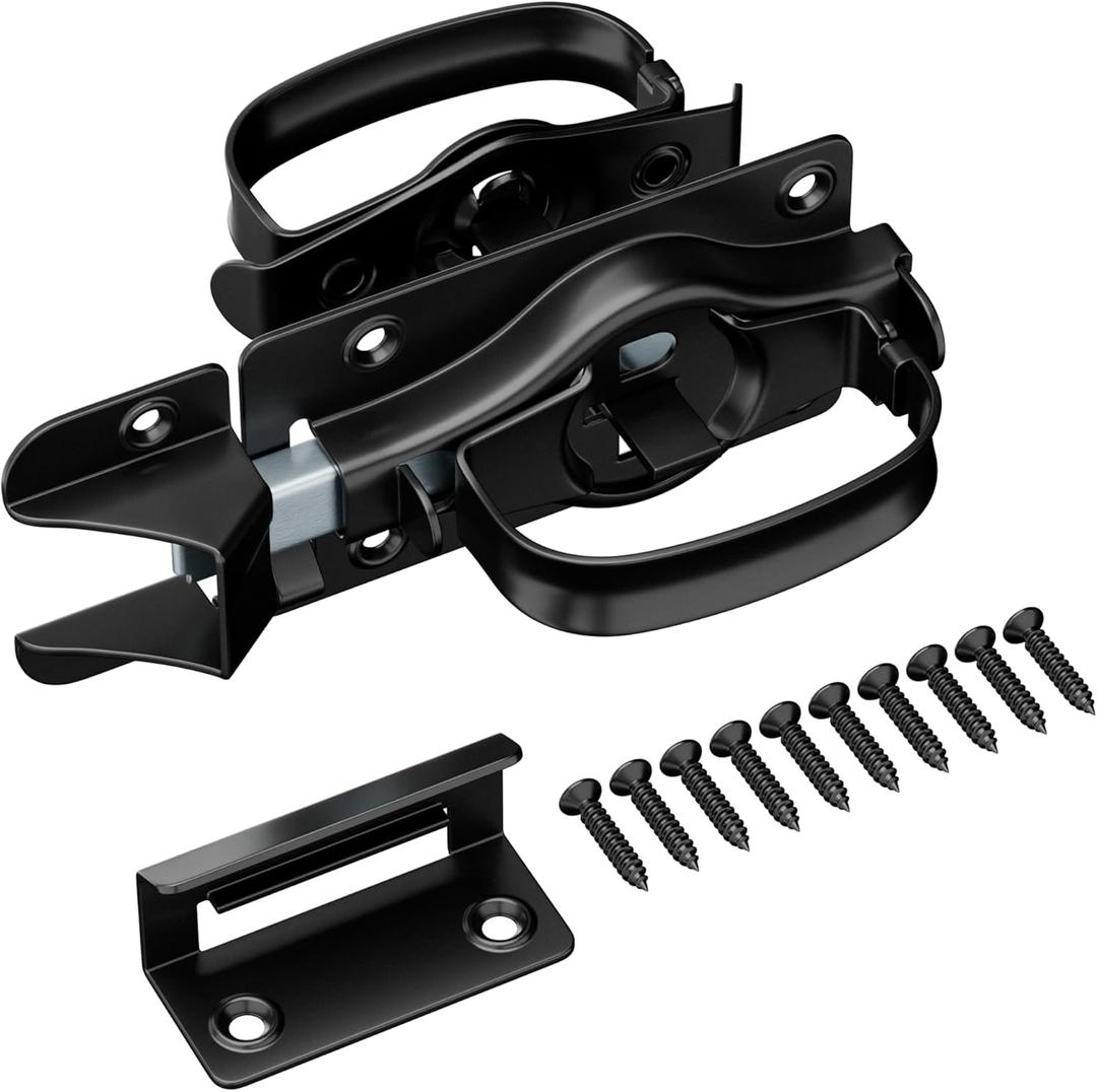 SANKINS Swinging Shed Door Latch, Barn Door Latch for Interior & Exterior, Heavy Duty Gate Door Latch Shed Door Handle, Double Sided Gate Latch for Wooden Fence, Shed Door, Vinyl, Metal Gates