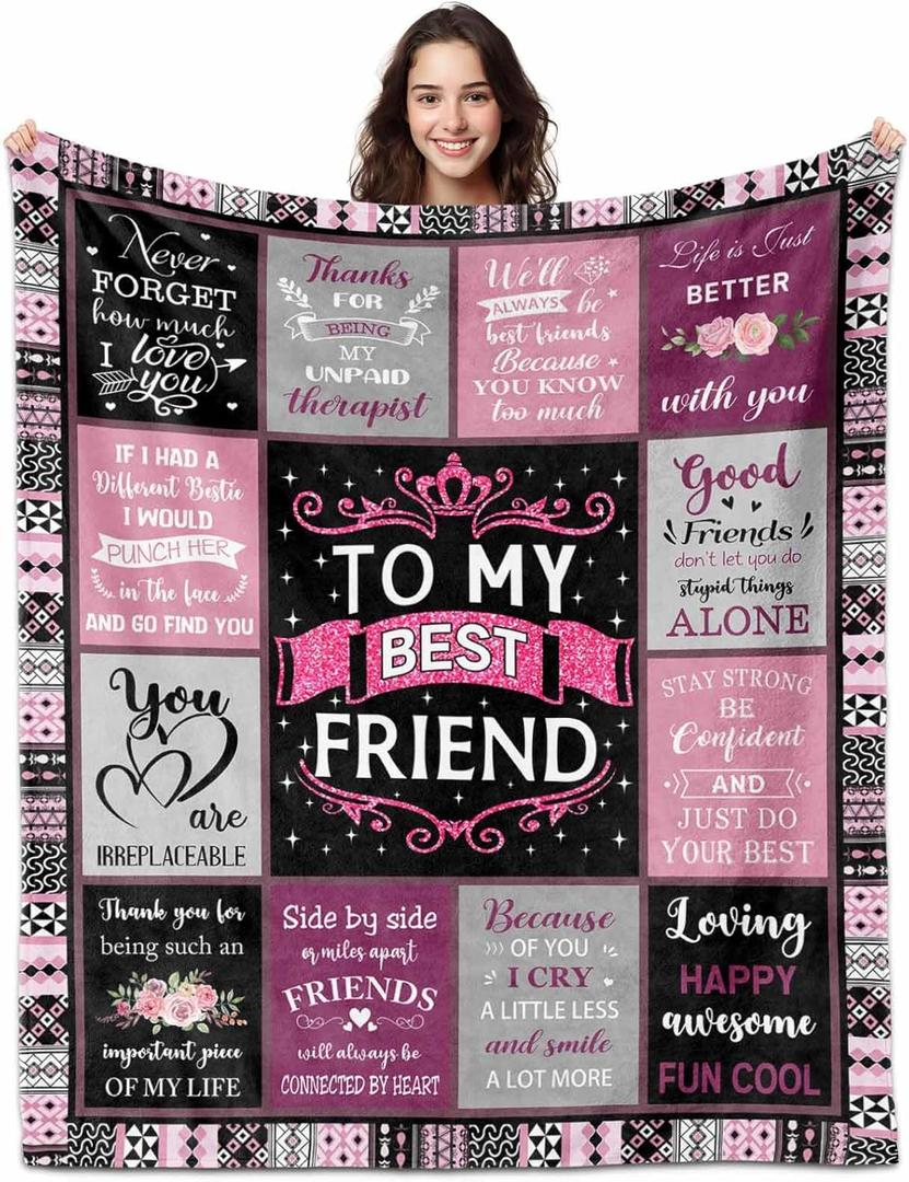 Best Friend Blanket 60"x 50", Friends Gifts for Women, Best Friend Birthday Gift for Women, Bestie Gift' for Woman, Friends Gifts for Mother's Day, Bestie Blanket
