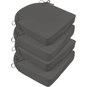 Basic Beyond Outdoor Cushions for Patio Furniture: Waterproof & UV Resistant Outdoor Chair Cushions Set of 4-19 x 19 x 3 Inch Thick Patio Chair Cushions with Adjustable Ties & Handle, Dark Grey (19x19x3(Round Corner))