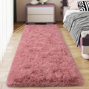 Soft Runner Rugs for Bedroom Hallways, 2x6 Blush Pink Fluffy Shag Throw Area Rug Non Slip for Bedside Dorm, Long Shaggy Furry Carpet for Nursery Living Room