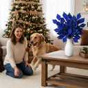 6 Pcs Christmas Artificial Velvet Glitter Magnolia Leaf Glittered Spray Picks 20" Fake Floral Leaf Branches Xmas Decoration for Christmas Tree DIY Crafts Gift Home Garden Decor(Navy Blue)