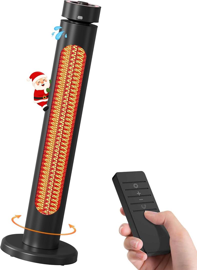 Sundate 1500W Electric Patio Heater for Outdoor Use, Infrared Heater with 8 Heat Levels, 60° Oscillation, Remote Control, 8-Hour Timer, Tip-Over & Overheat Protection, Black