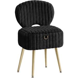 SONGMICS Vanity Chair, Makeup Stool with Folding Backrest,  Ink Black