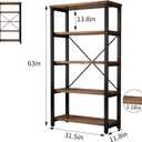 AY-AOYUAN 5 Tier Industrial Solid Wood Bookshelf, Open Etagere Bookcase with Metal Frame, Vintage Industrial Style Bookcase/Metal and Wood Bookshelf Furniture (AY01-5tier)