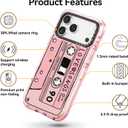 for iPhone 17 Pro Case Cute - Military-Grade 20 ft Drop Protection Shockproof Phone Case - Funny Cassette Tape Design (6.3") Glitter Pink