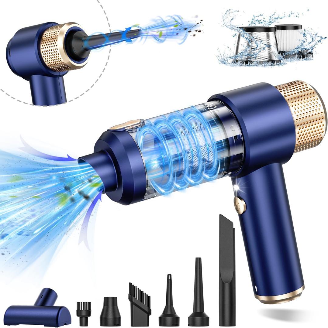 JONYJ Handheld Car Vacuum Cleaner, 16000PA Hand Held Vacuum Portable Cordless, 2 in 1 Air Duster and Vacuum Cleaner with LED Light, Multi-Nozzles, 120W High Power Mini Vacuum for Home, Pet, Office