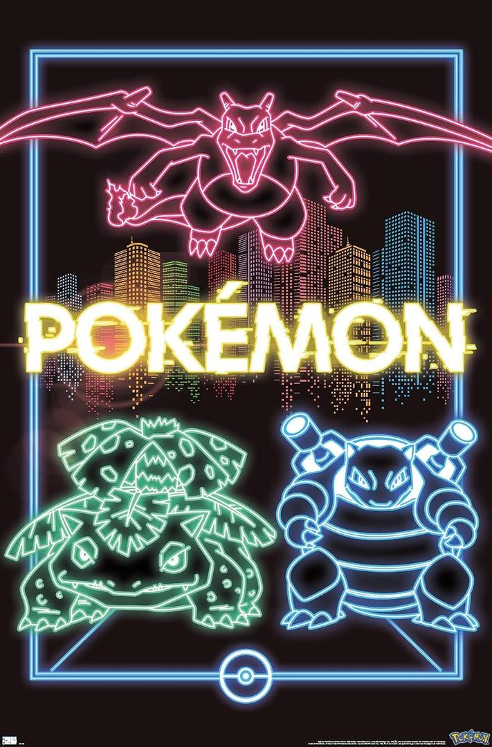 Trends International Pokémon - Neon Group Wall Poster, 22.375" x 34", Premium Unframed Version, 34"L x 22.4"W