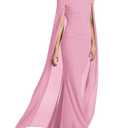HESUUIO Elegant Off Shoulder Formal Dress Mesh Cape Overlay Wedding Guest Evening Gowns Bodycon Maxi Long Dress Pink M