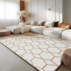 Area Rug for Living Room Bedroom, 5X7 Feet Soft Shaggy Rug, Plush Fluffy Rugs, Modern Moroccan Geometric Carpets, Anti-Skid Durable Carpet for Kids Dorm Nursery, Home Decor Aesthetic, White and Beige