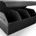 Car Trunk Organizer for SUV Sedan,Extra Large,Premium PU Leather Foldable Cargo Storage Box with Magnetic Lid,Multi-Compartment Collapsible Trunk Organizers (Black)