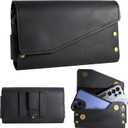Leather Double Phone Case for Two Phones, Double Phone Holster for Men Belt, Belt Clip Dual Phone Pouch for iPhone 16 Pro Max, Samsung Galaxy S23 Ultra, for Work, Construction, Large Black
