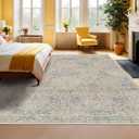 Washable Rug for Living Room - Stain Resistant Dining Room Rugs for Under Table, Soft Low Pile Large Carpet for Bedroom - Vintage Floral Non-Slip (8x10 Beige Blue)